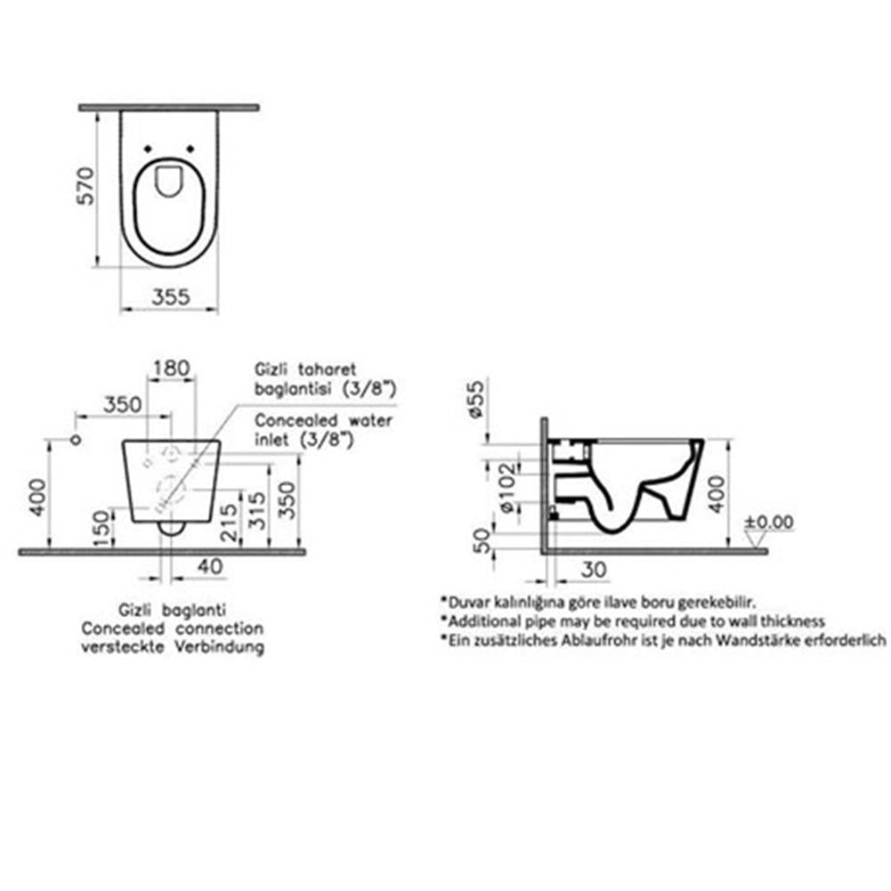 VitrA Nest Rim-ex Asma Klozet 58 cm 5176B003-0559