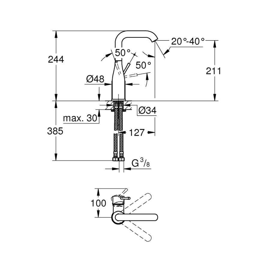 Grohe Essence Tek Kumandalı Lavabo Bataryası 1/2" L-Boyut - 24177KF1