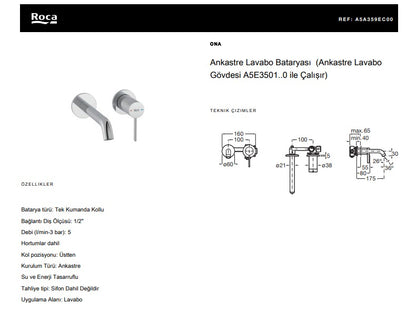 Ankastre Lavabo Bataryası (Ankastre İç Gövde Dahil) A5A359EC00