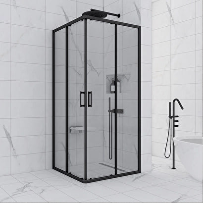 Ri̇to D242 110x110 Duş Üstü Siyah Profil Şeffaf 6 Mm Temperli Cam Yükseklik 192 Cm