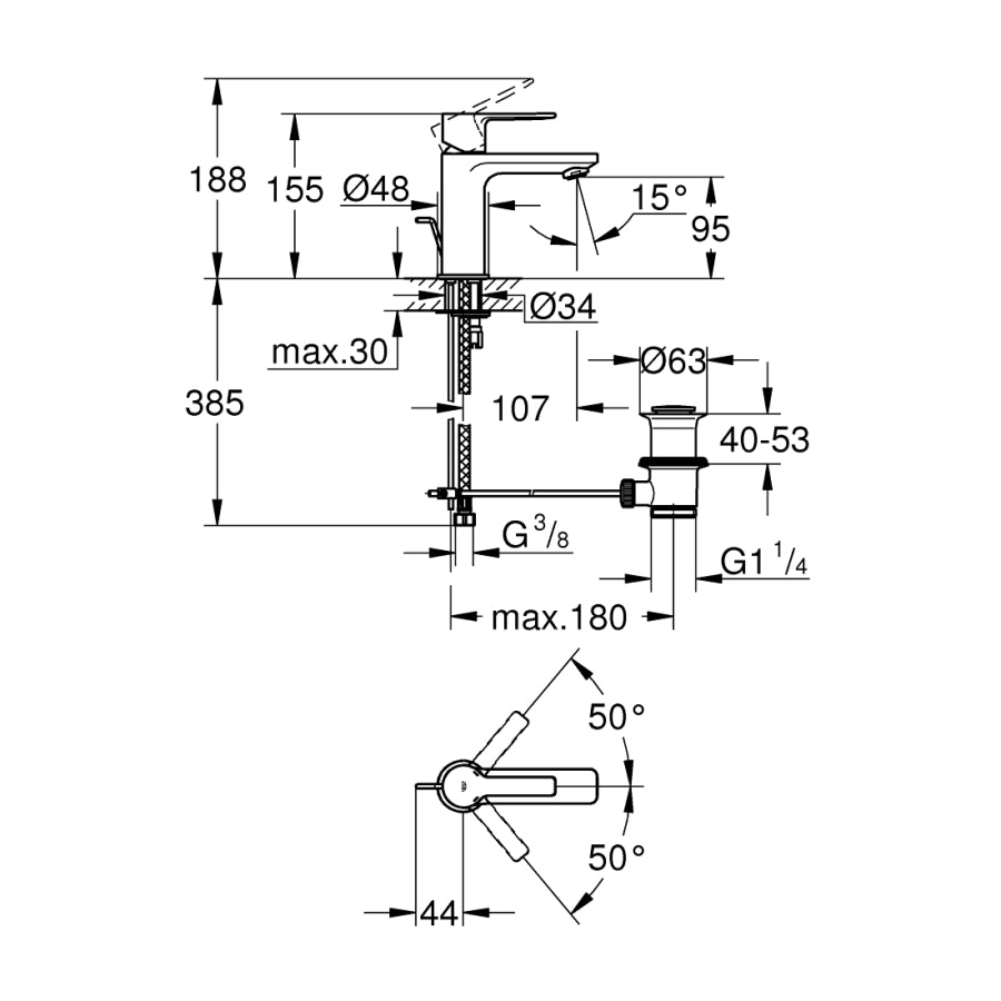 Grohe Lineare Tek Kumandalı Lavabo Bataryası 1/2" Xs-Boyut - 32109001